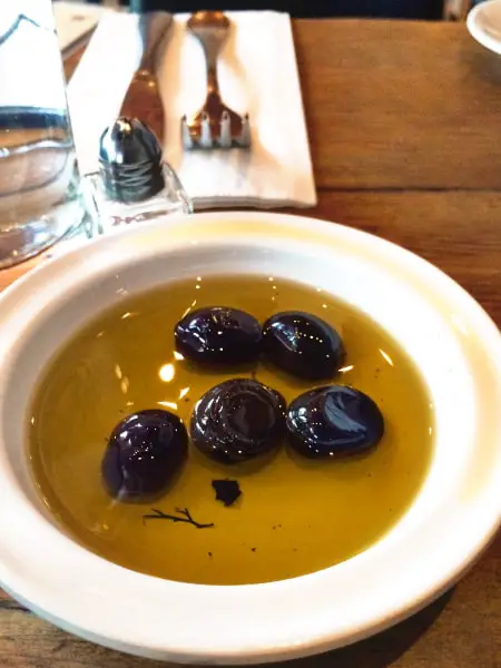 bodrum nyc - olives and olive oil (to go with bread) starter
