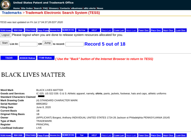TESS trademark status